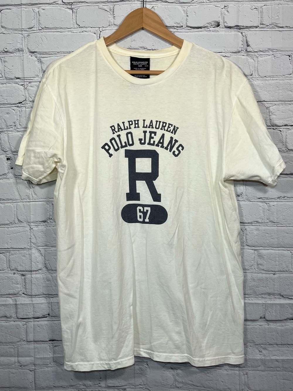Vintage 90s Ralph Lauren Polo Jeans T Shirt Mens Size Medium White Faded